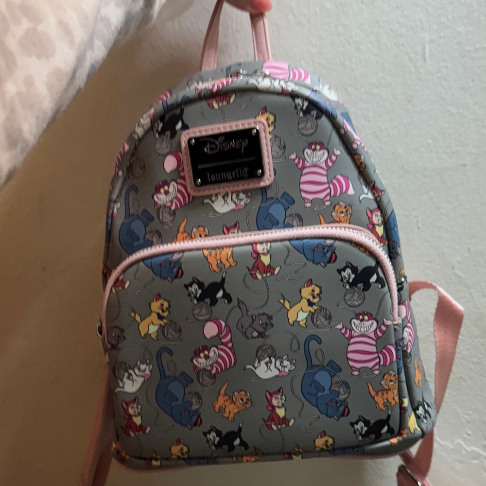 Loungefly Disney Pet Print Backpack - Gray and Pink
